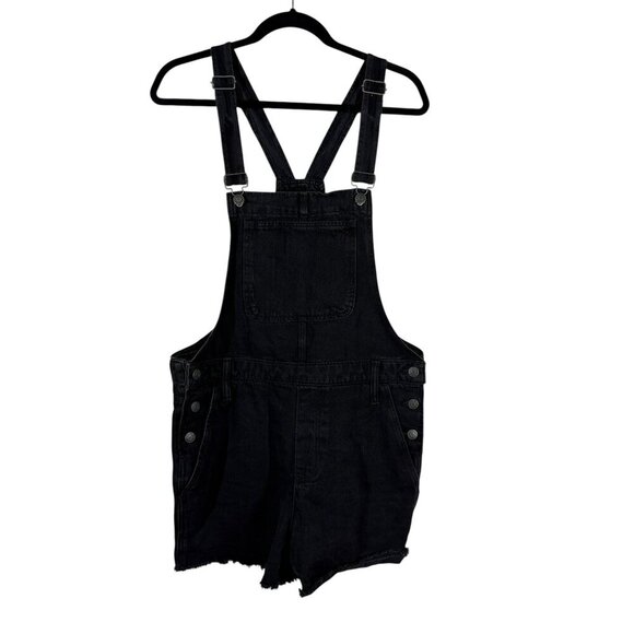 Madewell Black Raw Hem Jean Short Overalls with 3.5" Inseam Women's Size Large - Picture 1 of 4
